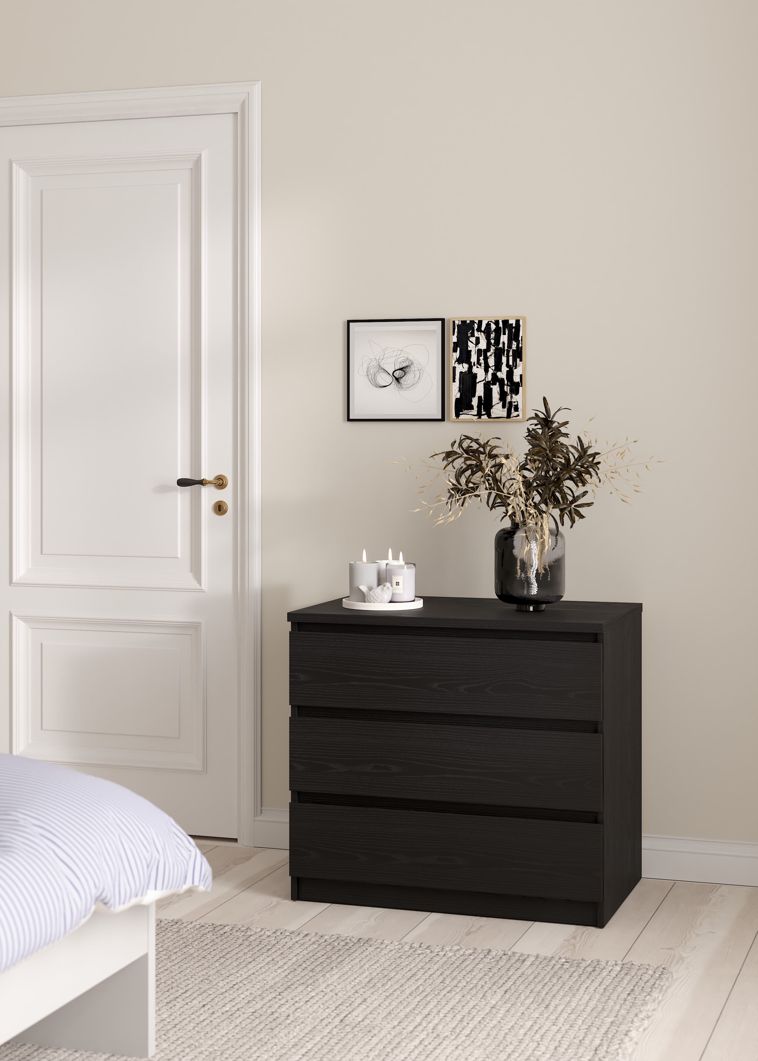 Tvilum Scottsdale 3 Drawer Chest Dresser for Adults, Black Woodgrain