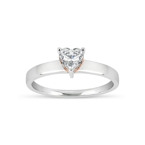 5mm White Heart Swarovski CZ Sterling Silver Two-Tone Rhodium and 18kt Rose Gold-Plated Filigree Sides Gradual Shank Ring