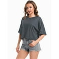 thumbnail image 3 of Women's Oversized Workout Cropped T Shirts Crew Neck Short Sleeve Casual Loose Summer Crop Tee Tops, 3 of 4