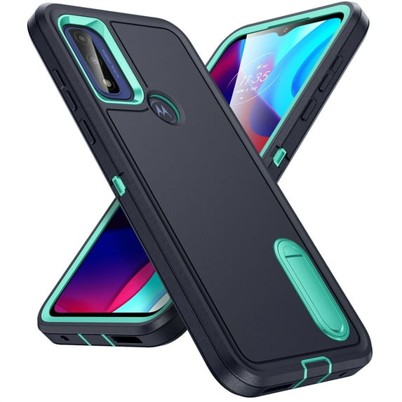 SaniMore for Motorola Moto G Power (2023) 6.5" Hybird Case, Rugged PC Back Shockproof TPU Shell Metal Hidden Kickstand Drop Resistant Anti-slip Heavy Duty Protective Cover, Darkblue+Mint