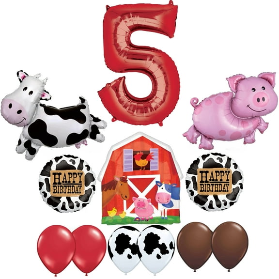 Barn Farm Animals 5th Birthday Party Supplies Cow, Pig, Barn Balloon Decorations