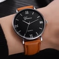 thumbnail image 4 of Reloj unisex para hombre y mujer, reloj de pulsera con esfera de cristal redonda y correa de PU de cuarzo (marrón, negro y plateado), 4 of 5