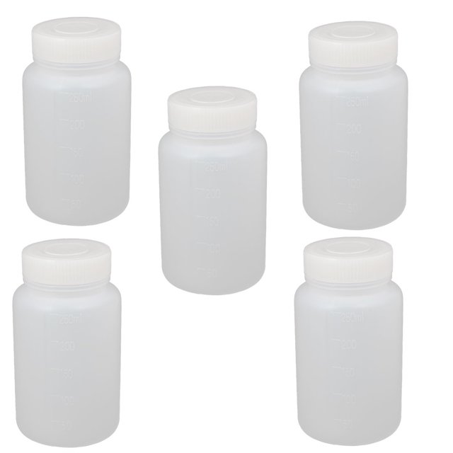 Botella de muestra de reactivo de boca ancha redonda de 250 ml, 5 piezas, blanca