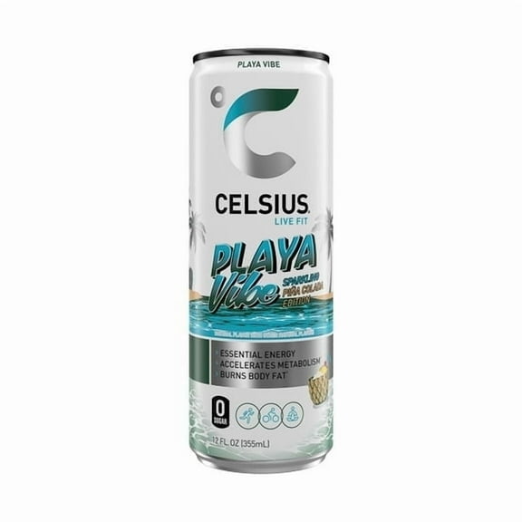 CELSIUS Sparkling Playa Vibe, Functional Energy Drink 12 fl oz Single Can - 2 Pack