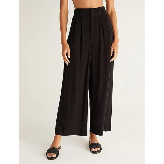 CROII Women's Trousers Cotton Linen Palazzo Pants Flowy Wide Leg Beach Trousers