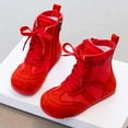 thumbnail image 3 of Huowey Children Shoes Heel Ankle Boots Comfortable Soft Sole Casual Anti-Slip Boots Lace Up Classic Footwear,Red,4.5-5T, 3 of 6