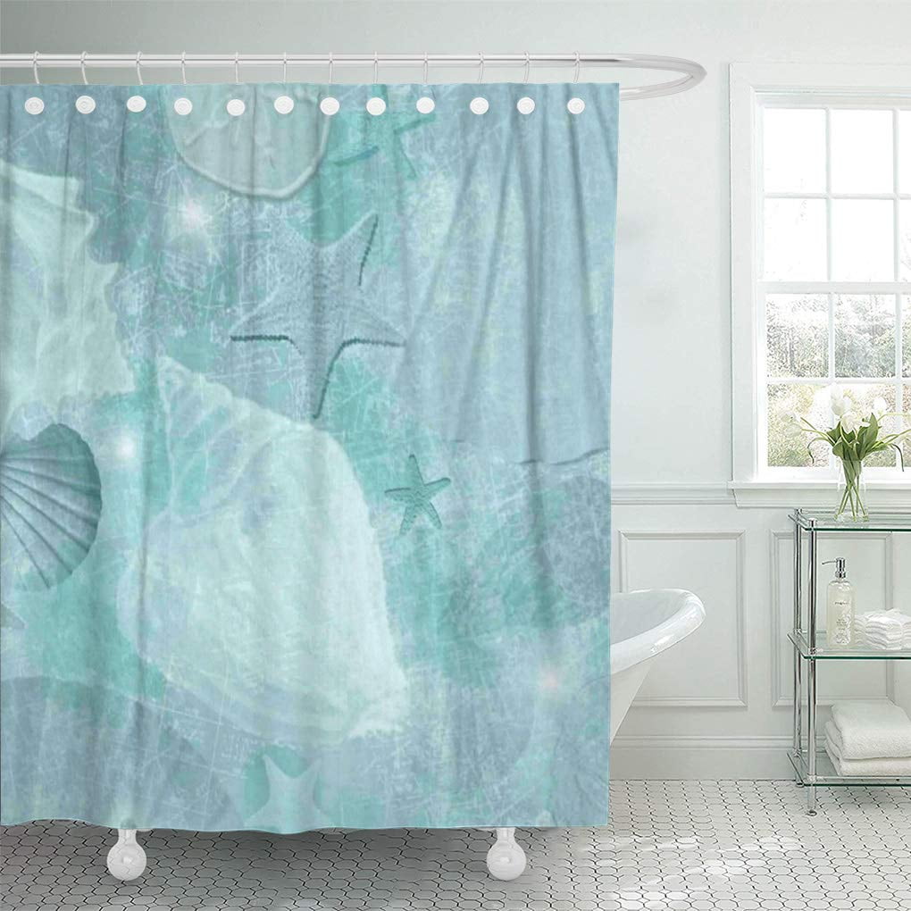 CYNLON Decorator Aqua Seashell Distressed Beach Cottage Sea Shells Star