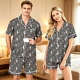 thumbnail image 2 of Couples Pajama Sets Matching Halloween 2 Piece Short Sleeve Button Down Pjs Soft Lightweight Sleepwear Lounge Set for Her Him Allover Seasonal Motif Print Light Gray 2XL, 2 of 5