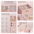 thumbnail image 5 of LEDREM Jewelry Box Organizer, 3-Layer Jewelry Storage with 2 Drawers & Glass Lid, Modern Vanity Display Case for Rings Necklaces, Jelly Pink and Gold, 5 of 6