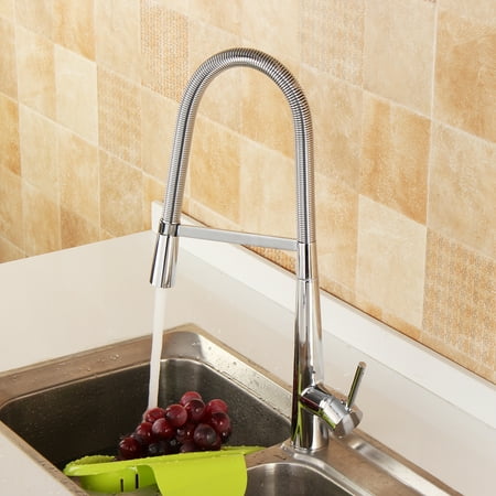 Deck Mount Basin Set - 360 Degree Revolving Goose Bathroom Neck Deck Mounted Hot Cold Tap Pull-Down Basin Sink Faucet