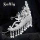 thumbnail image 5 of Corona de boda barroca YONGSHENG tiara de novia de cristal plateada WZ-1511R, 5 of 5