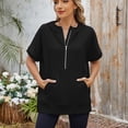 thumbnail image 3 of SWSMCLT Women's Short Sleeve Shirt Elasthane Hoodies Cozy Hooded Date Crew Neck Billowy Holiday Light Pull Over Kangaroo Pocket Black X-Large, 3 of 5