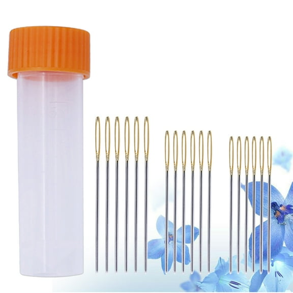 ROMANSENTIAL 18 Pcs Carbon Steel Knitting Embroidery Needles for Sewing Crafts Lovers Silver Large Eye Pointed