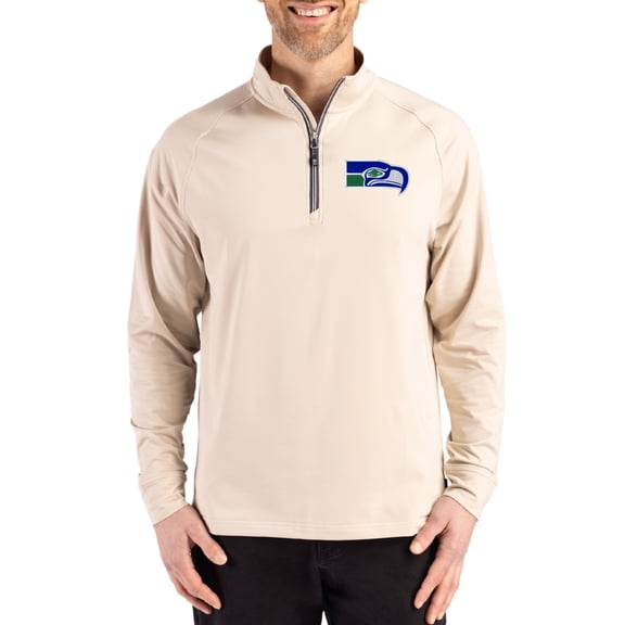 Men's Cutter & Buck Tan Seattle Seahawks Adapt Eco Knit Stretch Recycled Quarter-Zip Pullover