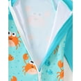 thumbnail image 2 of KIMI BEAR 12 Months Infant Baby Boys One-piece Swimsuit 18 Months Swimwear Full Zipper UPF 50+ Sun Protection Crab Print One Piece Bathing Suit Rash Guard and Hat Beachwear Sunsuit Blue, 2 of 10