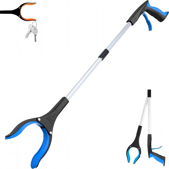 EXLEAF Grabber Reacher Tool-32” Extra Long Foldable Gripper And Reaching Tool-Heavy Duty Pick Up Stick Grabbers for Seniors,Trash,Surgery Recovery Must Haves Gifts (Blue)