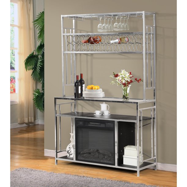 Home Source Wine Lovers Grey Metal Wine Storage Rack with Fireplace