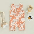 thumbnail image 3 of StylesILove Infant Baby Boys Girls Leaf Print Sleeveless Cotton Romper Unisex Toddler Tropical Jumpsuit Casual Summer Outfit (6 Months, Peach), 3 of 5