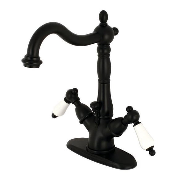 Kingston KS1430PL 4 in. Centerset Lavatory Faucet, Matte Black - 10.75 x 2.25 x 6.5 in.