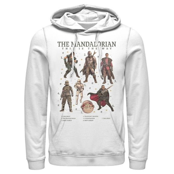 Men's Star Wars: The Mandalorian Character Guidebook Pull Over Hoodie White 3X Large