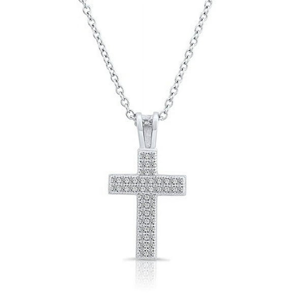 Sterling Silver Cubic Zirconia CZ Cross Pendant Necklace, 18''