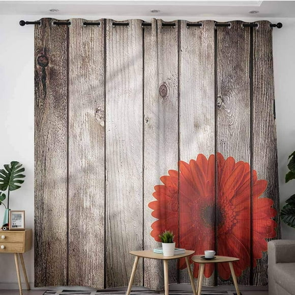 ORUYROP Sliding Door Curtains,Rustic,Wooden Board Flowers,Insulated with Grommet Curtains for Bedroom,W84x84L
