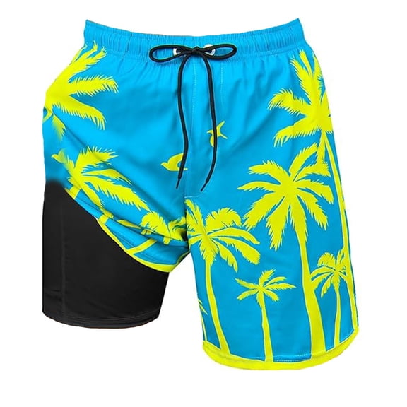 HOWPAY Mens Swim Trunks Summer Hawaiian Print Quick Dry Beach Shorts Elastic Waist Drawstring Breathable Lightweight Casual Bathing Suit Yellow L