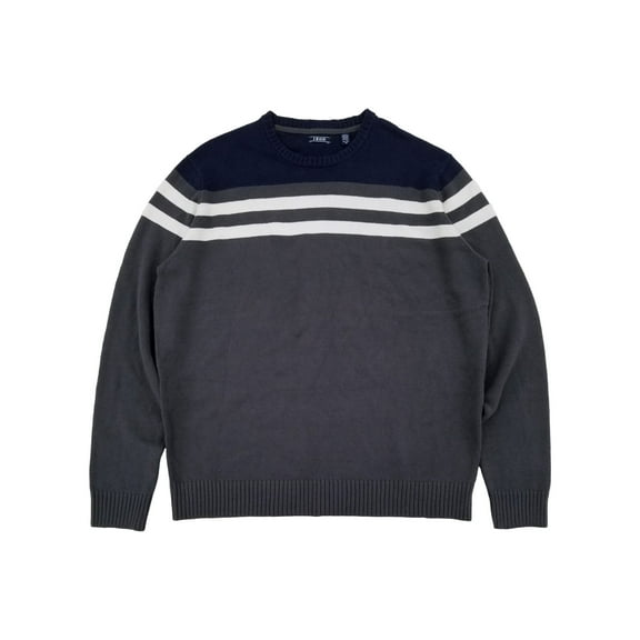 IZOD Mens Gray Blue & White Striped Premium Essentials Crewneck Sweater XL