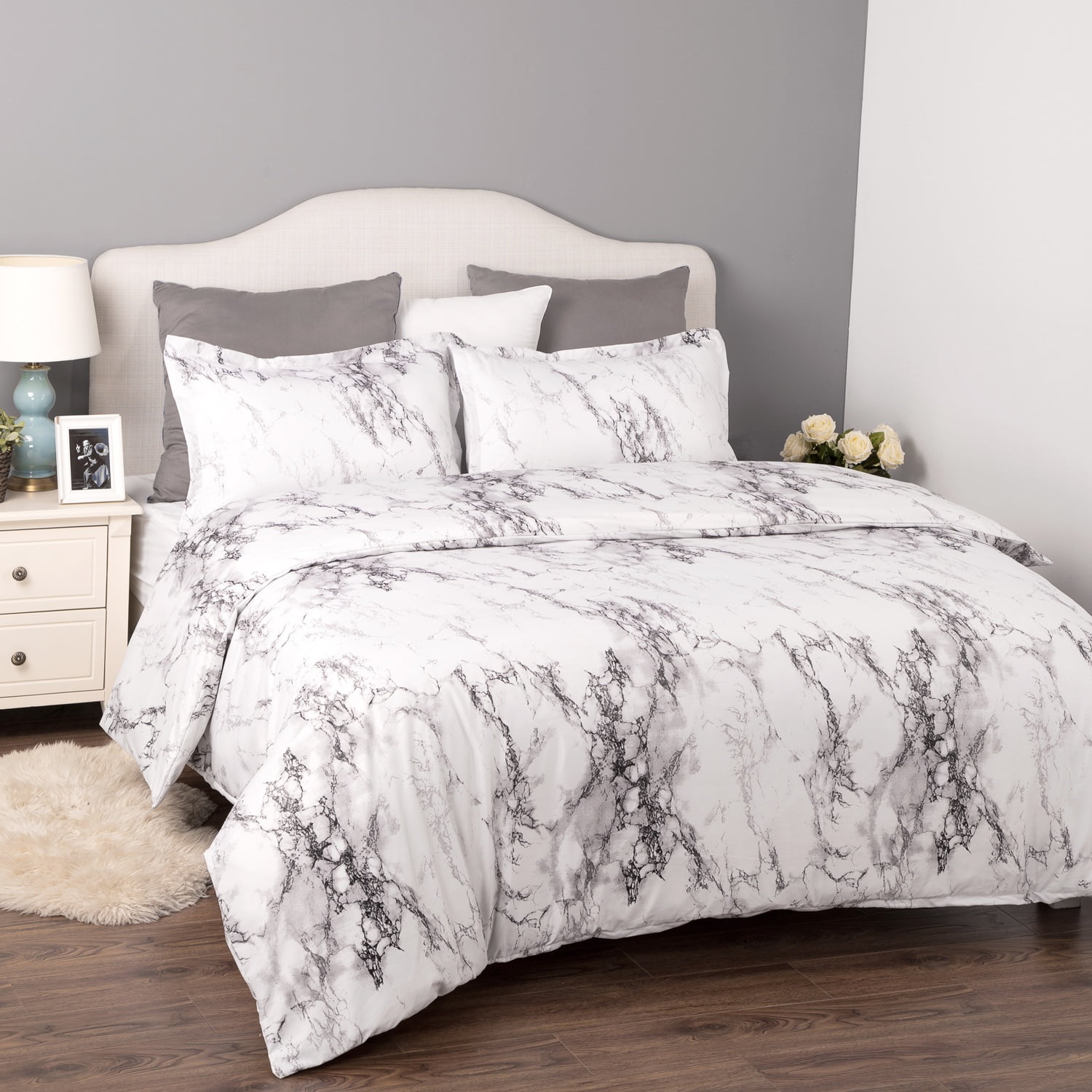 Super S Full/Queen, White - 3-Piece Set Details about   Bedsure Marble Printed Comforter Set 