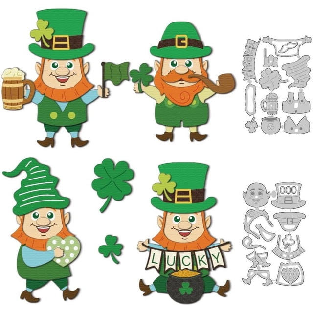 Troqueles de acero al carbono con diseño de enano de San Patricio para cortar tarjetas.