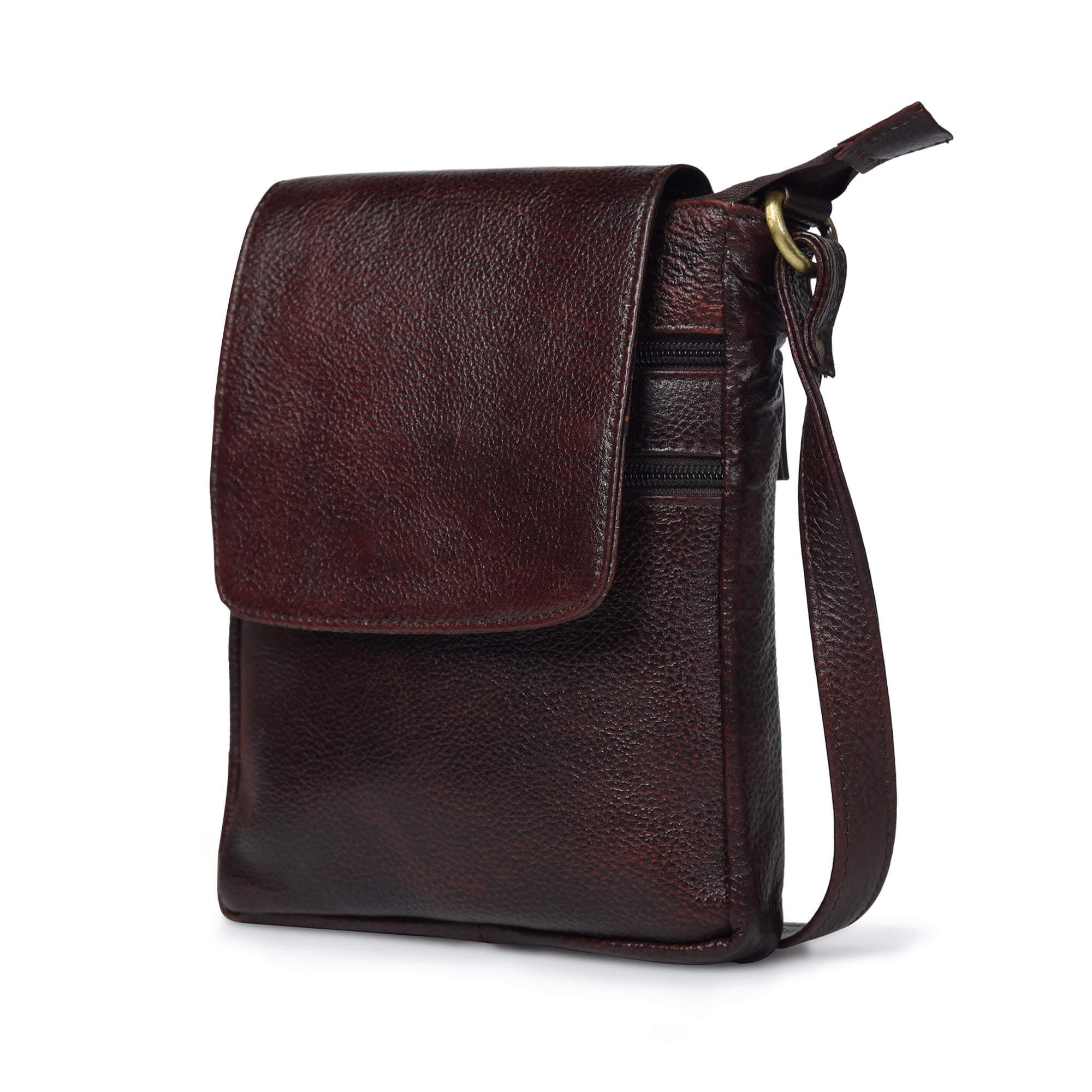 ADYAN Brown Genuine Leather Crossbody Messenger Bag for Men and Women Travel Shoulder Bag with Adjustable Straps Compact Stylish Everyday Pouch for Office Work and Casual Use 7x8.5x1.5 Inch