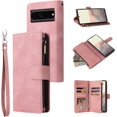 thumbnail image 1 of Compatible avec Google Pixel 7 Étui Portefeuille, Portefeuille Folio à Fermeture Éclair en Cuir PU Premium Blocage RFID avec Poignet, 1 of 5