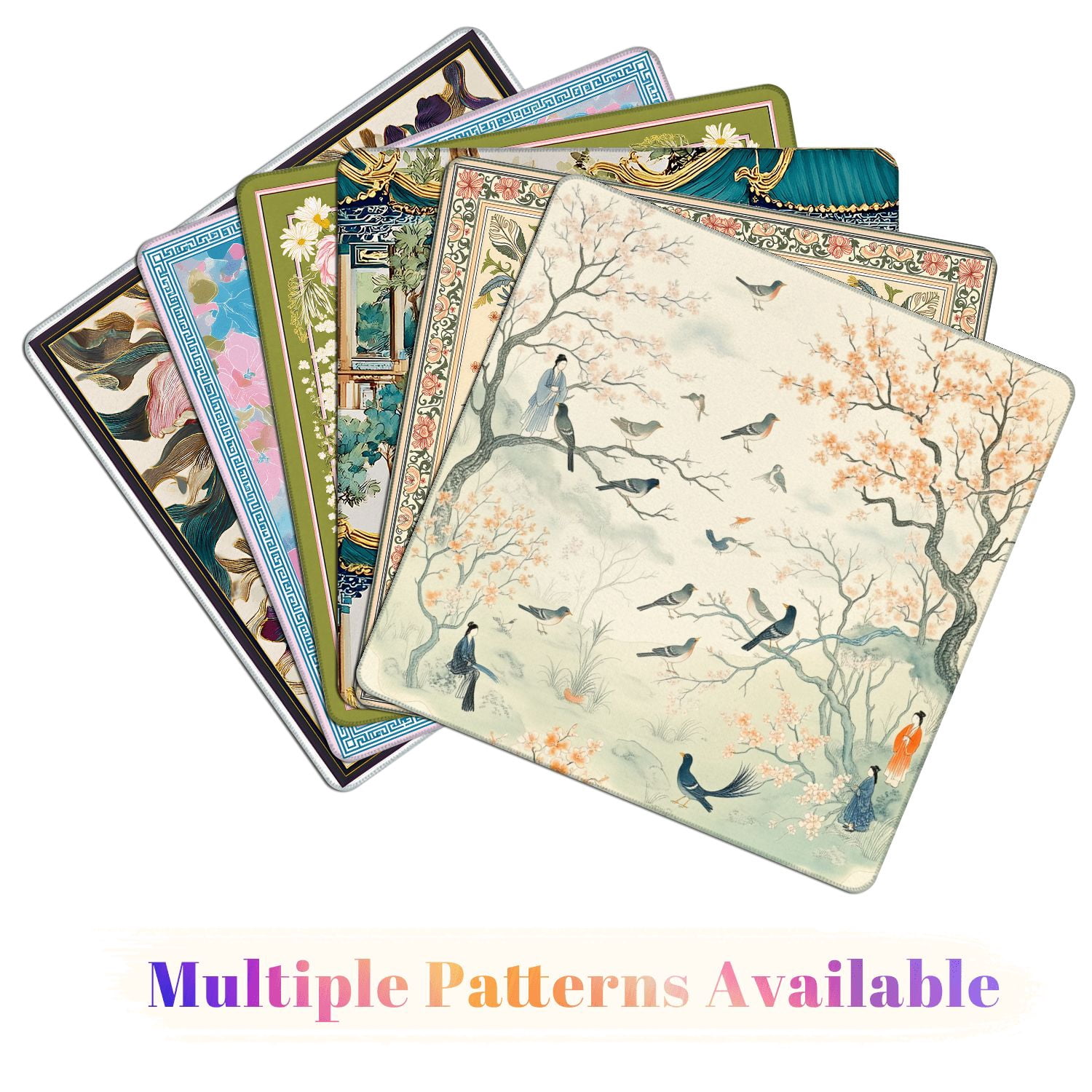 Mahjong Mat 31.5" x 31.5" Birds Blossoming Trees Soft Pastel East Asian Inspired Garden Non-Slip Noise Reduction American Mahjong Tiles Table Cover for Dominoes Poker Card Board Games Gift