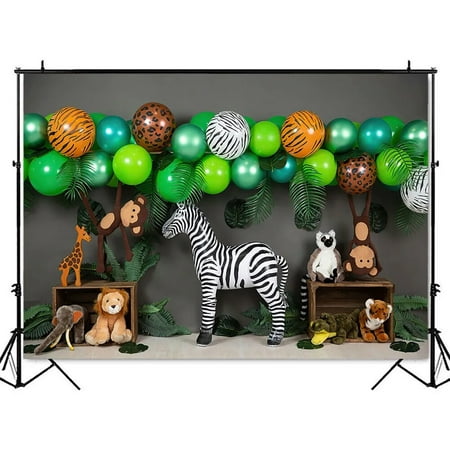 

Safari dżungla ciasto Smash fotografia tło nowonarodzone dzieci portret tło do budki fotograficznej leśne zielone dekoracje balonowe