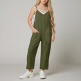thumbnail image 2 of Sopiago Jumpsuit for Girls Casual Sleeveless Loose Spaghetti Strap Summer Girls Rompers Long Pants with Pockets Dark Green,13-14 Years, 2 of 7
