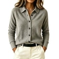 thumbnail image 2 of Womens Cardigan Sweaters Button Up Loose Stand Up Collar Solid Color Long Sleeve Base Cozy Fall Winter Gray M, 2 of 5