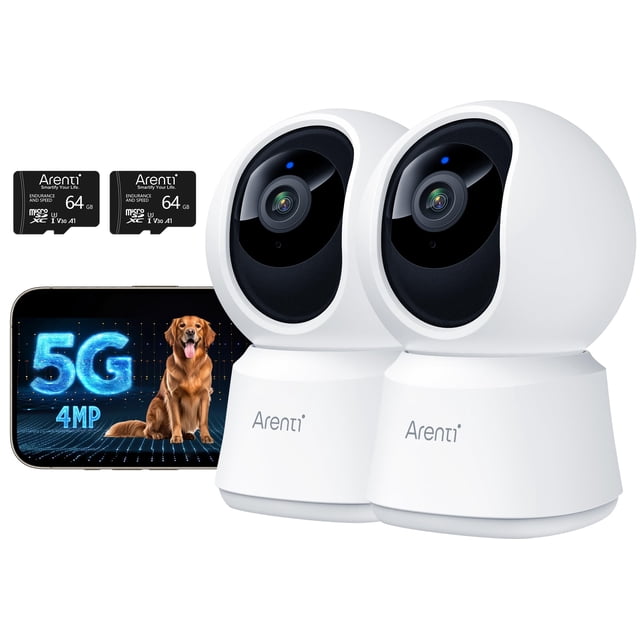 Cámara de seguridad ARENTI P2Q 4MP, paquete de 2, almacenamiento de 64 GB