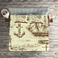 thumbnail image 2 of Ambesonne Retro Quilted Coverlet 3 Pcs, Oceanic Drawing Effect, King Size, Brown Cream, 2 of 2