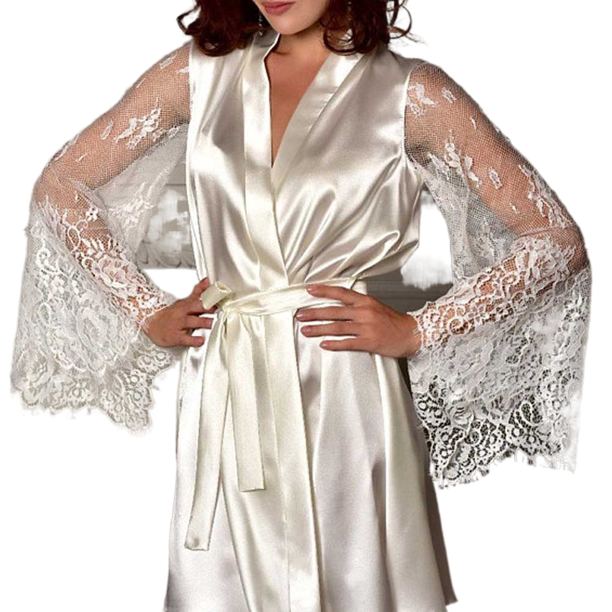 Eyicmarn Women's Night Robes with Removable Waist Belt, Long Sheer