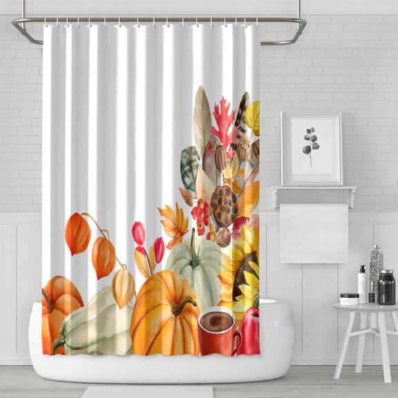 Autumn Fall Maple Leaves Harvest Shower Curtain,Reusable Bathtub Curtains with Hooks Basic Polyester Fabric Bathroom Curtains for Bathroom Bathtub Autumn Holiday