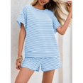 thumbnail image 2 of Set de pijama Tankaneo para mujer, a rayas, azul cielo, 2 piezas, 2 of 6