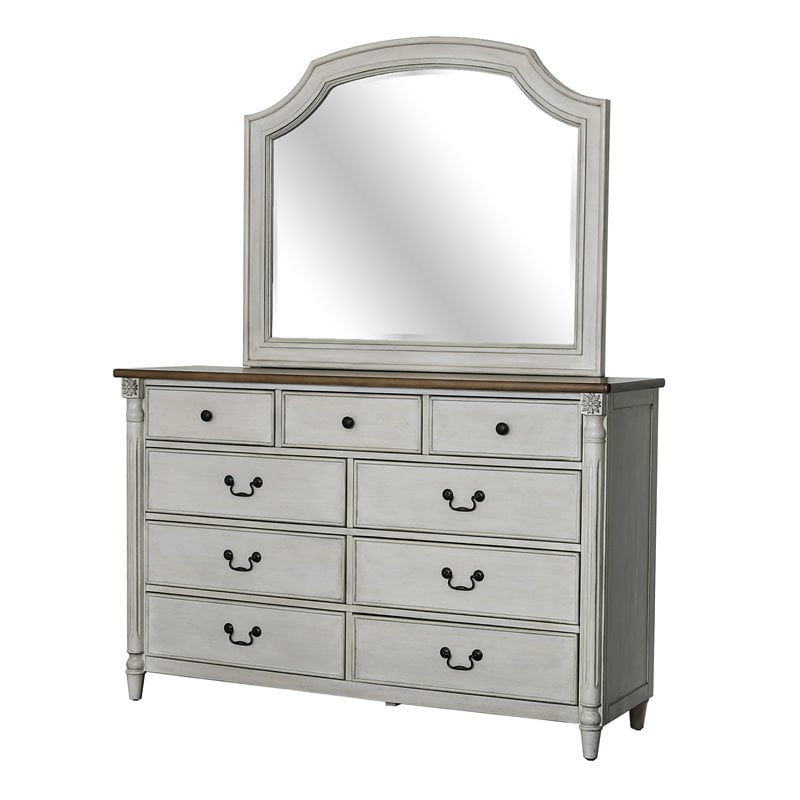 Furniture Of America Theon Dresser And Mirror In Antique White