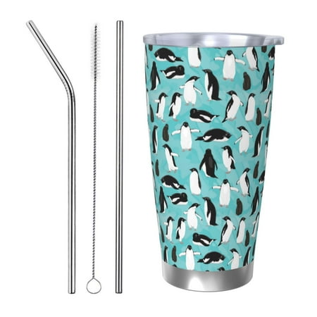 

Matuu Penguins for 20oz Durable Thermal Cups Keep Drinks Cold and Hot Insulated Car Mug with Lid-Straw Three-piece Set