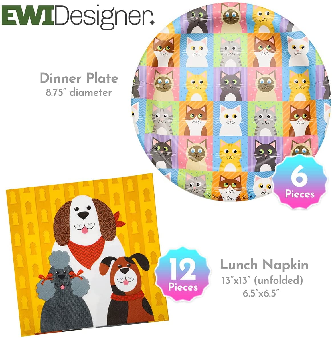 American Design 241Plus Dogs and Cats Disposable Pet Party Supplies  Dinnerware Set 24 Guests Tableware Kit Tablecloth Paper Plates Cups Napkins  Cutlery FOOD SAFE - Walmart.com