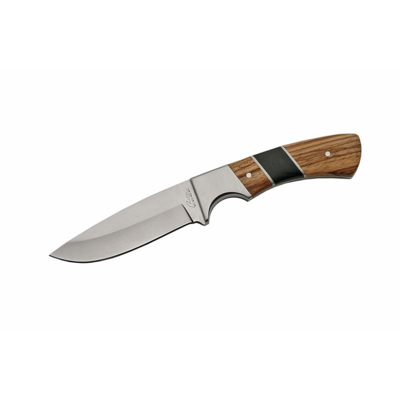 SZCO 8" Black and Zebrawood Hunter Knife, Stainless Steel Fixed Blade with Stainless Bolster, Traditional Outdoor Survival and Hunting Tool with Nylon Sheath