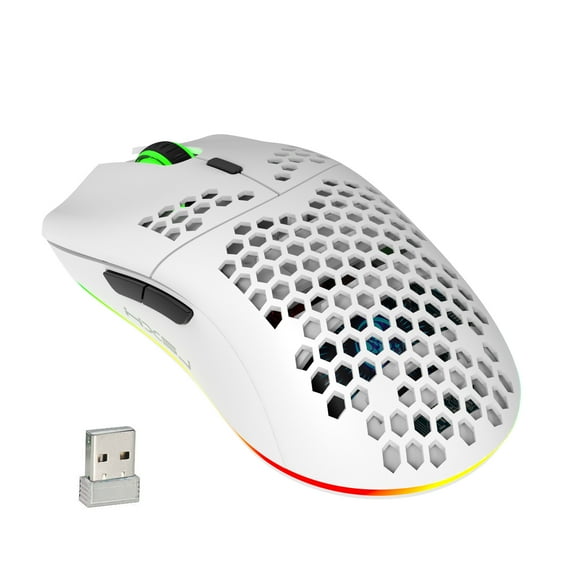 Honeycomb Shell 2.4G Wireless RGB Gaming Mouse, 4-speed DPI adjustabe,Rechargeable Wireless Mouse, Computer Mice for PC Gaming, White