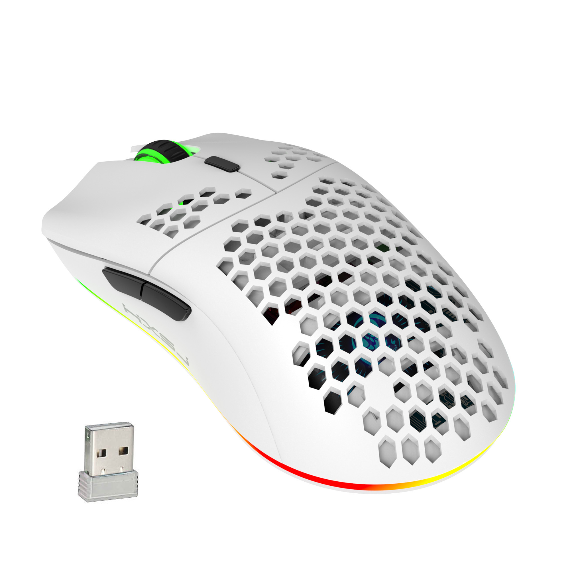 Honeycomb Shell 2.4G Wireless RGB Gaming Mouse, 4-speed DPI adjustabe,Rechargeable Wireless Mouse, Computer Mice for PC Gaming, White