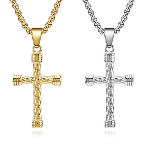 Metaljc Stainless Steel Cross Pendant Necklace for Men, 24" Chain, Religious Jewelry Gift Set