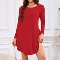 thumbnail image 3 of Women's Long Sleeve T-Shirt Dress Round Neck Knee-Length Loose Fit Casual with Pockets for Spring and Autumn Everyday Outfits,Red,S, 3 of 6