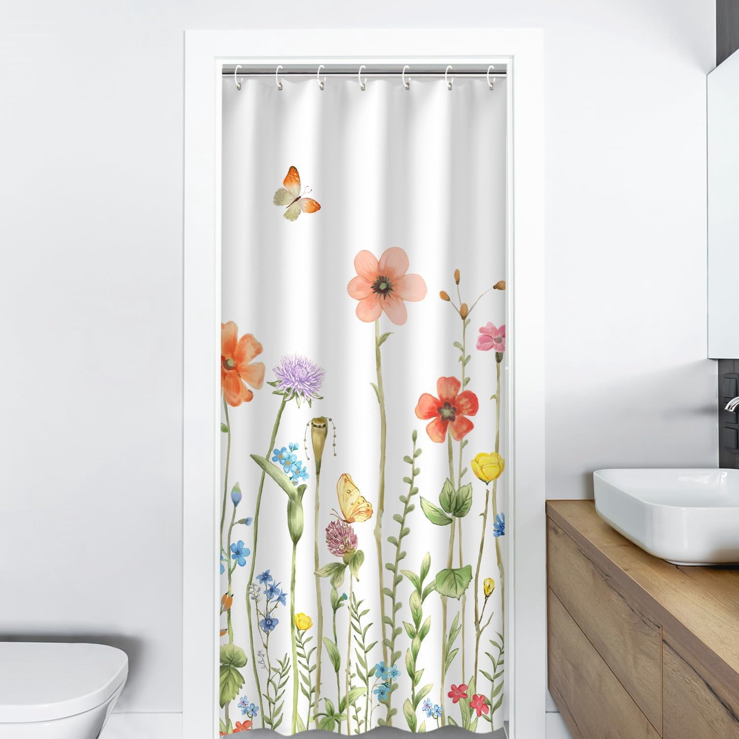 Stall Shower Curtain 36W x72H Inches Small Shower Curtain Floral Shower Curtains for Bathroom RV Narrow Flower Shower Curtains with 12 Hooks Short Half Shower Curtain Stall Size